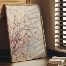 1幅现代樱花帆布艺术海报，抽象花卉风景画，当代魅力风格，春/冬主题，带框或不带框，房间装饰，家居装饰，理想的乔迁礼物，大学宿舍公寓装饰，酒店，家庭，客厅，卧室，浴室和办公室墙面装饰礼品 - A - 查看 4