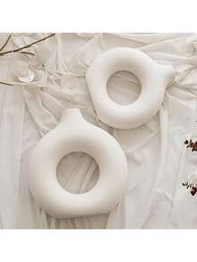 1 pièce Vase en forme de donut fait main, style bohème minimaliste moderne, décoration florale, convient pour le salon, la chambre, le bureau, la table de mariage, la fête, la décoration de la maison, le vase, la décoration de table, cadeau d'anniversaire et de remise des diplômes, vase en plastique - Blanc 1 pièce - Voir 11