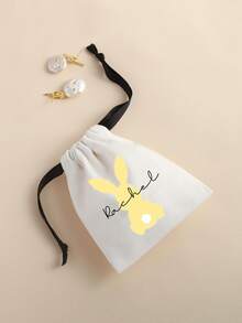 1 Stück personalisierte Ostergeschenktüten: Bunte Kaninchen Leinwand Aufbewahrungstaschen, personalisierte Aufbewahrungstaschen mit blauem Kaninchen Text, Ostergeschenke, personalisierte Schmuckverpackung, personalisierte Logos, staubdichte Geschenktüten - Weiss - Übersicht 5