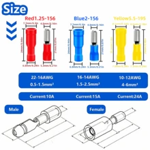 TEMINUO 160/80个子弹头对接连接器，公母通用，全绝缘PVC快速接线端子，适用于汽车、船舶、工业设备、卡车、摩托车等，22-10号线规，红黄蓝三色可选 - 多色 - 查看 4