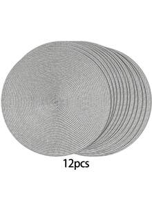 4/6pcs Handwoven Gray PP Round Placemats, Heat-Resistant Coasters, Decorative Mats, Best Selling, Multiple Colors Available, Suitable For Birthday, Christmas, Housewarming, Celebration, Holiday Party, Family Gathering, Etc. (38cm Size For Large Tables, 30cm Size For Small Tables, Also 12cm Cute Coasters Available) - Light Grey - View 13