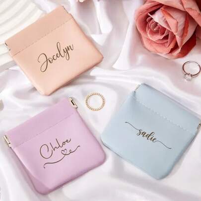 1pc Personalized Name Coin Purse, Customized Women Mini Coin Pouch, Rosary Storage Bag, Self-Sealing Cosmetic Bag, Travel Jewelry Organizer, Portable Small Item Organizer, Birthday Gift For Her, Gift For Best Friend