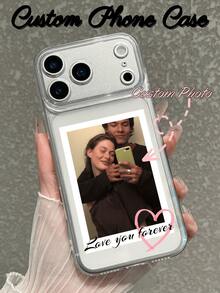 1 pieza Funda de teléfono personalizada con foto y nombre, funda de teléfono personalizada con foto, diseño de nombre para Apple, cubierta protectora de teléfono transparente, funda de teléfono personalizada con foto cargada + nombre + firma - transparente - Ver 6