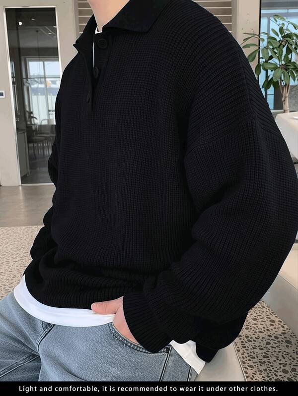 New Korean Loose Polo Collar Sweater Men, Casual Knitted Pullover Retro Collar Clothes, Spring Autumn Winter
