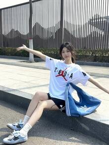Nike Jordan品牌Logo字母印花宽松透气圆领短袖复古T恤，白色 - 白色 - 查看 10