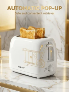 SOKANY 2pcs Electric Toaster, Extra Wide Slots, Stainless Steel, 6 Shade Settings, 700W, Compact Design, Removable Crumb Tray And Cancel Button, Auto-Eject, Easy Clean, Suitable For Dorm, Home And Apartment, Toast Bread, Bagels, Waffles, White - EU E Type Plug(220-240V) - View 11