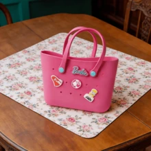 Barbie Large Capacity Boggs Summer EVA Beach Basket Tote Bag, Women's Picnic Handbag With Holes, Waterproof Tote Bag, Shopping Shoulder Bag, Cute Lunch Box Bag, Gift - Rose Red - View 5