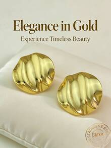 The Lady's Earrings Are Irregularly Shaped Golden Chunky Earrings With Round Discs And Low-Allergenic Ear Studs. They Are Suitable For Her Fashionable Jewelry, Party Jewelry Gifts, And Valentine's Day Gifts. - Multicolor - View 1