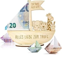 Cadeau de baptême en bois avec motif animal, cadeau d'argent de baptême, décoration de baptême et de baby shower, bénédiction pour le baptême - Beige - Voir 3