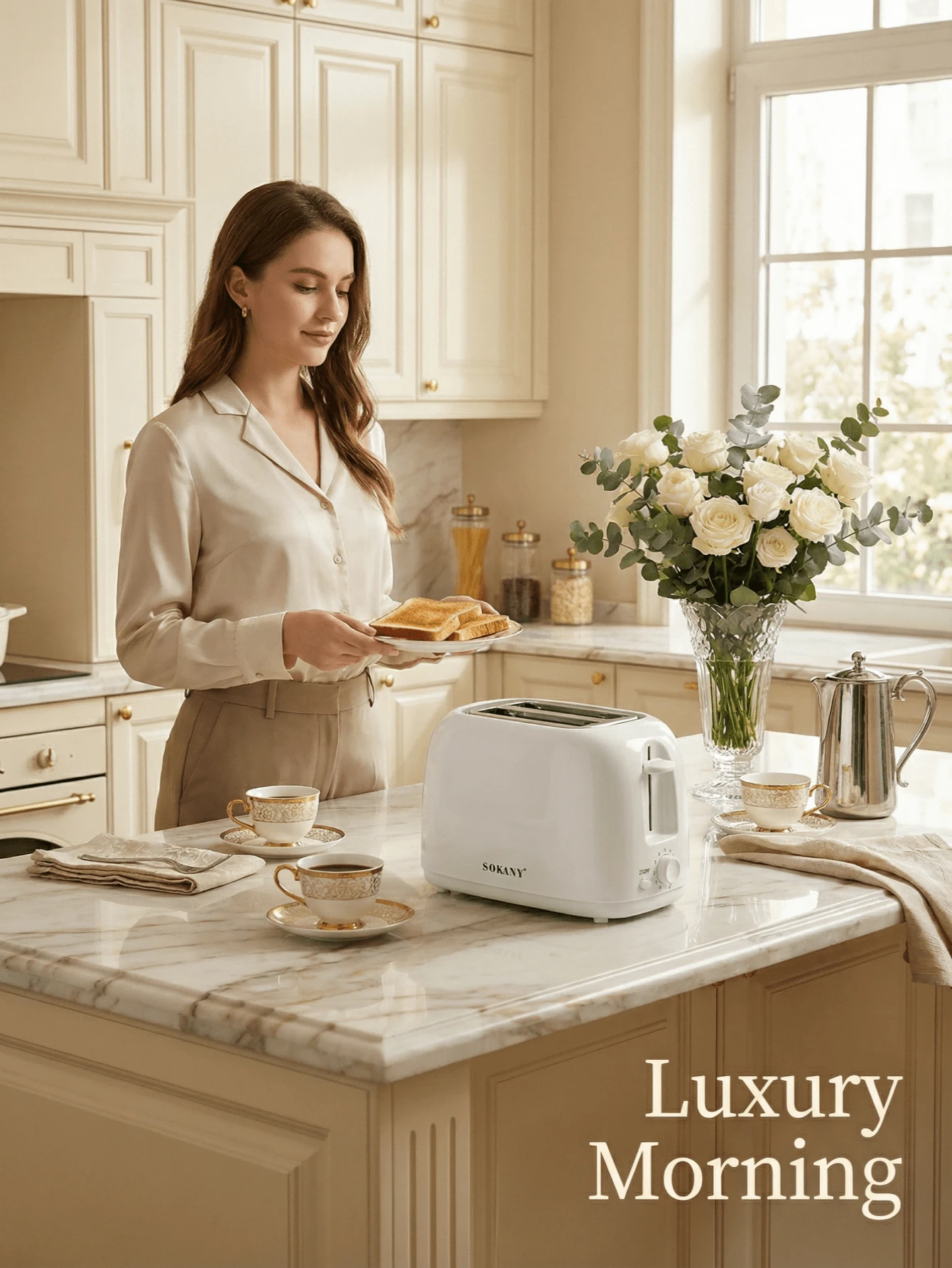 SOKANY 2pcs Electric Toaster, Extra Wide Slots, Stainless Steel, 6 Shade Settings, 700W, Compact Design, Removable Crumb Tray And Cancel Button, Auto-Eject, Easy Clean, Suitable For Dorm, Home And Apartment, Toast Bread, Bagels, Waffles, White - EU E Type Plug(220-240V) - View 1