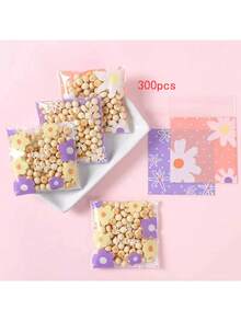 100/200/300 piezas Bolsas de embalaje de caramelos con autoadhesivo y diseño floral, adecuadas para fiestas, vacaciones y pequeños regalos - Morado - Ver 9