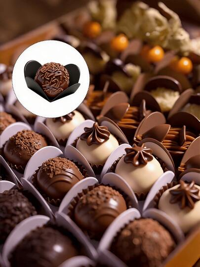 50 Pieces Valentine's Day Chocolate Box Packaging, Chocolate Cup Lining, Chocolate Packaging Tray, Foldable Flower Shaped Candy And Dessert Base, New Year Dessert, Suitable For Weddings, Birthdays, Party Supplies, Gift Tea Parties, Valentine's Day/New Year/Valentine's Day Candy Boxes, Colored Mailbox Candy Boxes, Mailbox Packaging, Candy Boxes, Creative Mailbox Storage Boxes, Cartoon Candy Boxes, Gift Packaging Boxes