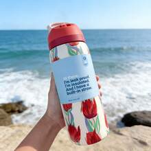 24oz/32oz Travel-Sized Water Bottle With Handle And Flip-Top Straw - Fits In Cup Holder, Leak-Proof And Insulated - Reusable, Made Of Stainless Steel - Cartoon Design - A Perfect Gift For Both Men And Women. - Multicolor - View 8