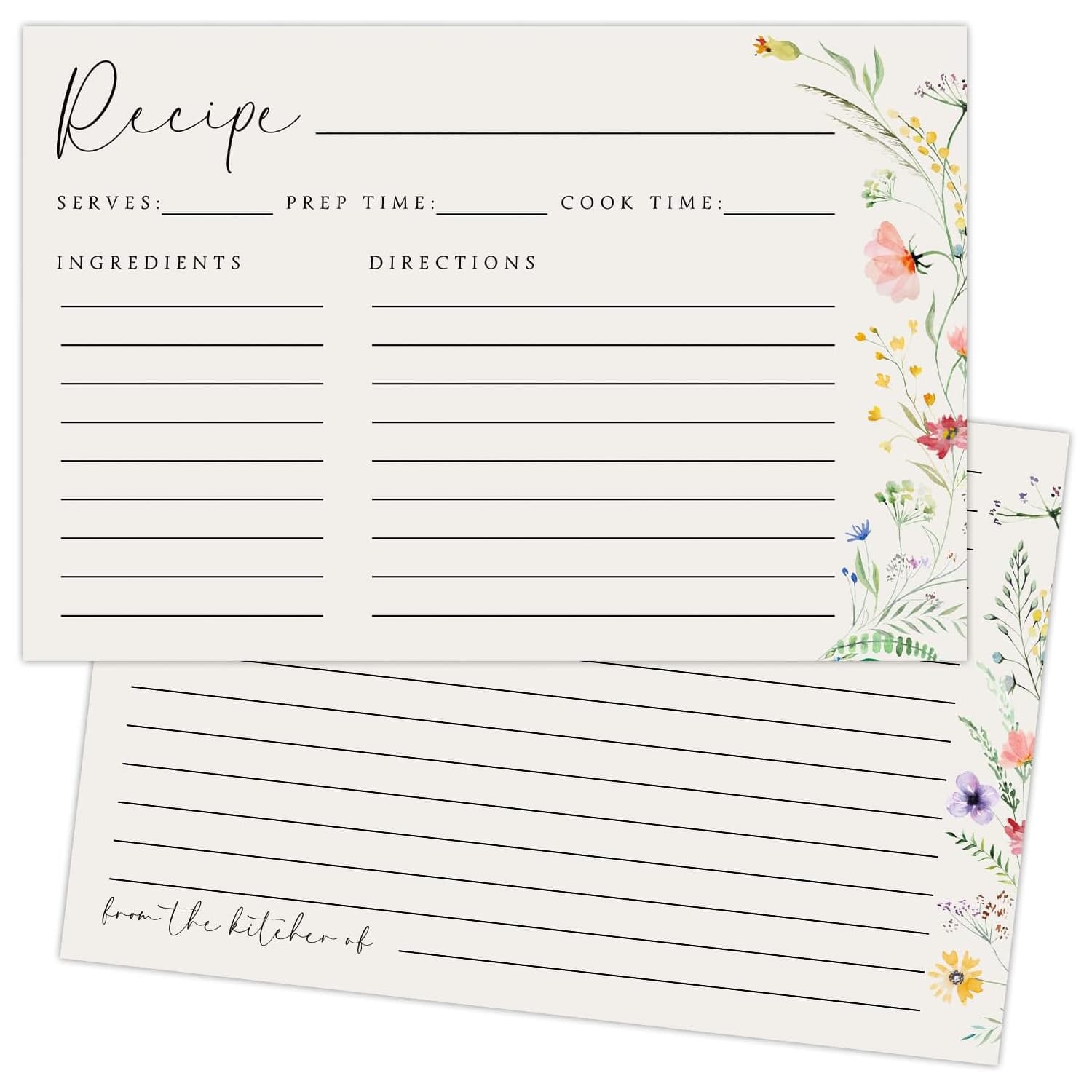 Tarjetas de recetas en blanco - Diseño de arte lineal, adecuadas para cocinar, despedida de soltera, boda, tarjetas de recetas de doble cara para despedida de soltera - Multicolor - Ver 1