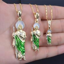 1pc Mexican Art Fashion Necklace, St. Jude Pendant, Unisex Religious Jewelry, Festival Celebration Gift - Gold - View 15
