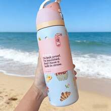 24oz/32oz Travel-Sized Water Bottle With Handle And Flip-Top Straw - Fits In Cup Holder, Leak-Proof And Insulated - Reusable, Made Of Stainless Steel - Cartoon Design - A Perfect Gift For Both Men And Women. - Multicolor - View 13