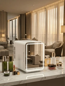 SOKANY 4L Mini Cosmetic Fridge With Adjustable LED Light & Mirror, Dual Temperature Control, Suitable For Storing Cosmetics And Food, Portable Mini Fridge For Bedroom, Office And Car Use - View 2