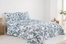 Kynley Bộ chăn ga gối in họa tiết Bouti cho mùa hè và các mùa chuyển tiếp, chất liệu 100% polyester, phù hợp với giường 90/105/135 cm, mềm mại, màu trắng, kèm vỏ gối 45x70cm. ✅ Giao hàng trong vòng 48-72 giờ - Multihojas GrisVerde - Xem 1