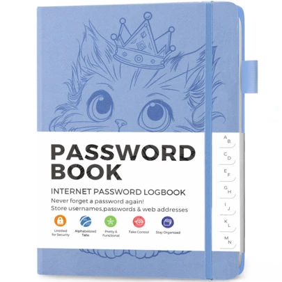 Ultimate Password Logbook, Cute Crown Cat Embossed Leather Cover, Password Management Journal With A-Z Tabs, 120gsm Thick Paper, A6 Mini Personalized Password Register, For Website Login, With College Ruled Pages, Convenient For Organization, Suitable For Elderly, Internet Password Recording, Address Management
