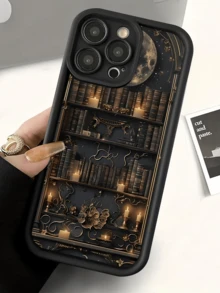 1pc Black Luminous Bookshelf Design Minimalist Full Coverage TPU Shockproof Phone Case Compatible With Apple 17, 16, 15, 14, 13, 12, 11 Pro Max, Air, And Series - Multicolor - View 1