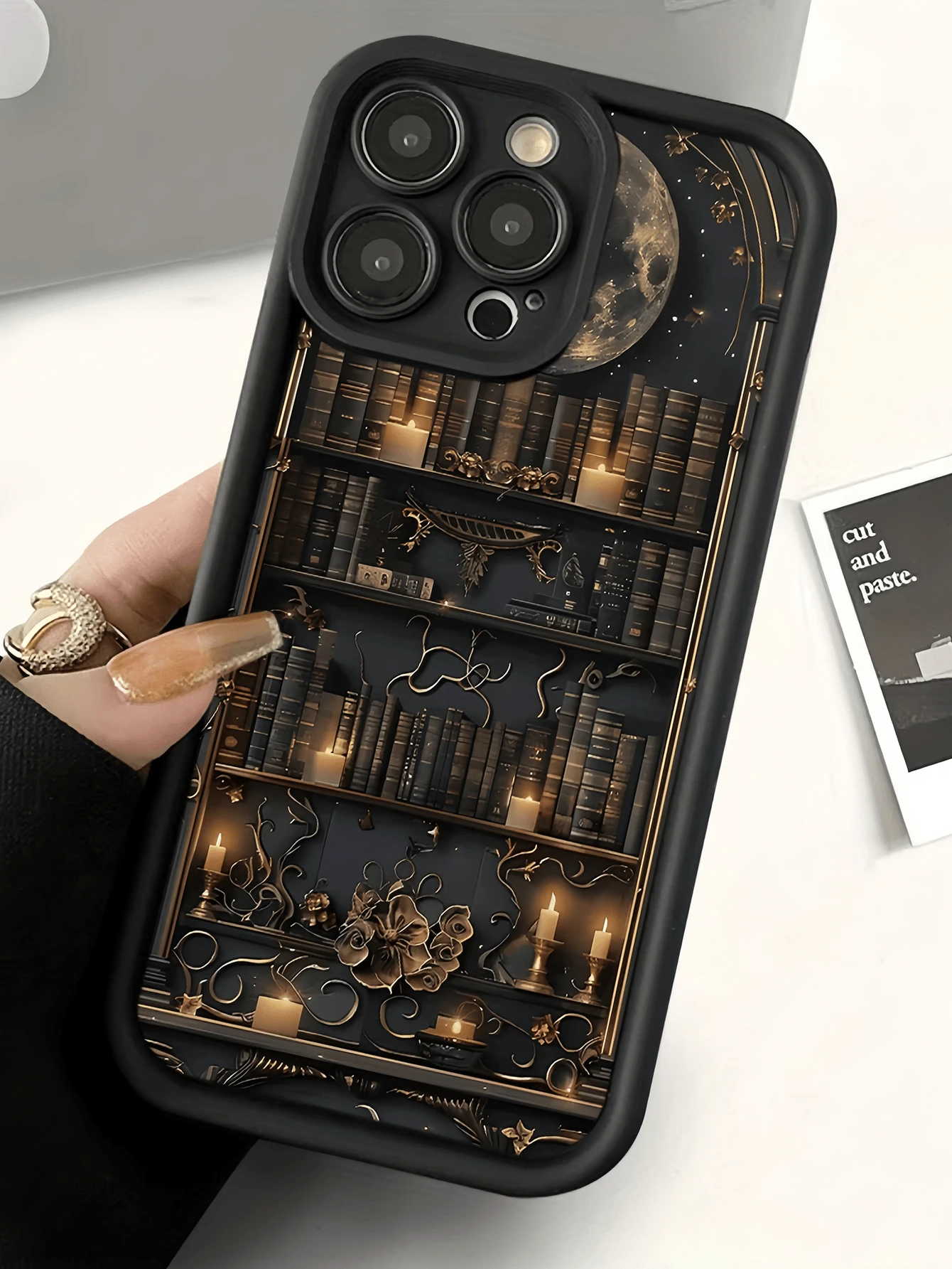 1pc Black Luminous Bookshelf Design Minimalist Full Coverage TPU Shockproof Phone Case Compatible With Apple 17, 16, 15, 14, 13, 12, 11 Pro Max, Air, And Series - Multicolor - View 1