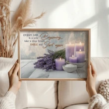 1 pieza Decoración de arte de estilo morado lavanda para pared de baño, pintura de decoración del hogar moderna adecuada para sala de estar, dormitorio, baño, habitación de niña, arte de pared con cita inspiradora - Multicolor - Ver 3