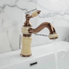 1个金色仿大理石撞色玫瑰金亮面复古宫廷风格浴室水槽龙头，单把手冷热水双控台上盆龙头，G1/2接口，2根50厘米软管，G3/8转接头 - 玫瑰金 - 查看 7