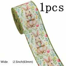 2 Rolls Easter Wired Edge Craft Ribbon, Spring Floral Bunny Wired Ribbon Watercolor Easter Bunny Floral Fabric Ribbon For Gift Wrapping, Floral Decor, Bows, DIY Crafts - Multicolor - View 12