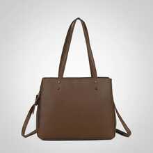 Women's Large Tote Bag L0038 Structured Elegant Double Handle Synthetic Leather Spacious Modern - Cà phê nâu - Xem 3