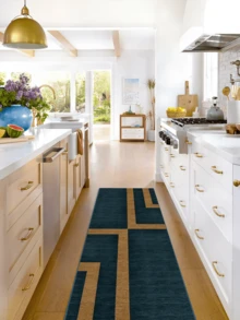 1 pieza Alfombra/Tapete de área geométrica minimalista moderna - Rayas abstractas azul y dorado, adecuada para pasillo, baño, cocina, entrada, dormitorio, sala de estar, suave y lavable, decoración del hogar - Multicolor - Ver 4