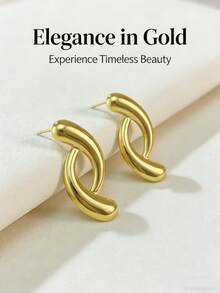 Stainless Steel Gold-Plated Ear Studs, Low Allergenic, Nickel-Free, Teardrop Ear Studs, Thick Gold Lady's Ear Studs, Fashion Declaration Geometric Texture Lightweight Anti-Allergy Ear Studs, Retro Jewelry Dance Party Gifts, Lady's Ear Studs, Fashionable Heavy And Unique Pendant Ear Studs, Lady's Gold Earring Set, Exquisite Gold-Plated Pendant Ear Studs, Anti-Allergy Ear Studs, Fashion Jewelry, Lady's Gifts, Party Gifts - Multicolor - View 2