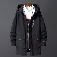Oversized Windbreaker Jacket Men Spring Autumn Long Loose Casual Outerwear 2024 New Unisex Hooded Parka - Black - View 8