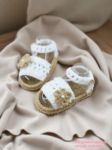1 Pair Infant Flower Knit Crochet Pre-Walker Shoes, Socks-Style - White - View 9