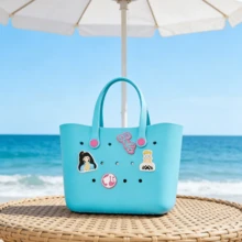 Large Capacity Boggs Summer EVA Beach Basket Tote Bag, Women's Picnic Handbag With Holes, Waterproof Tote Bag, Shoulder Bag, Cute Lunch Box Bag, Gift - Blue - View 4