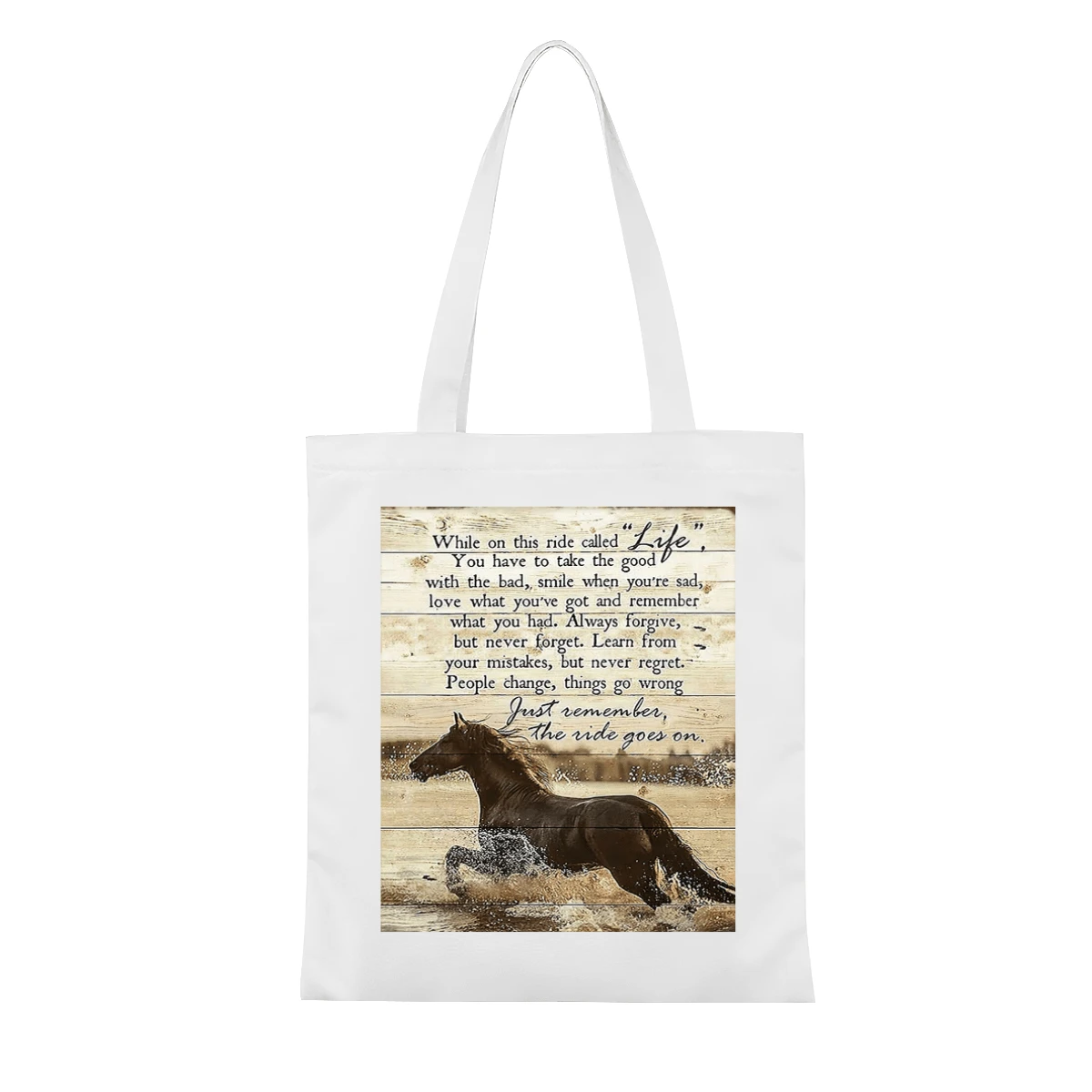 Horse Canvas Bag The Ride Goes Inspirational Retro Decor Ation Gifts For Horse Lovers On Cowgirl Home Bedroom Living Room - White - View 1