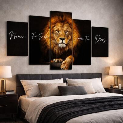 Quadro Mosaico Leão de Judá Decorativo Sala Nunca Foi Sorte Sempre Foi Deus COLORIDO