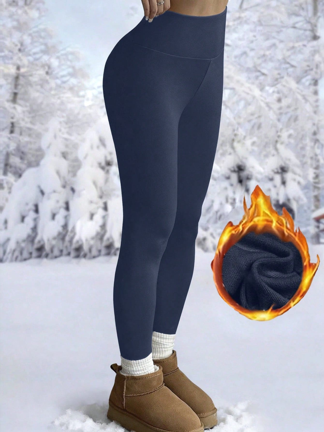 女士纯色高腰紧身裤，健身紧身裤，柔软瑜伽裤，女装，女士紧身裤 - 藏蓝色 - 查看 1