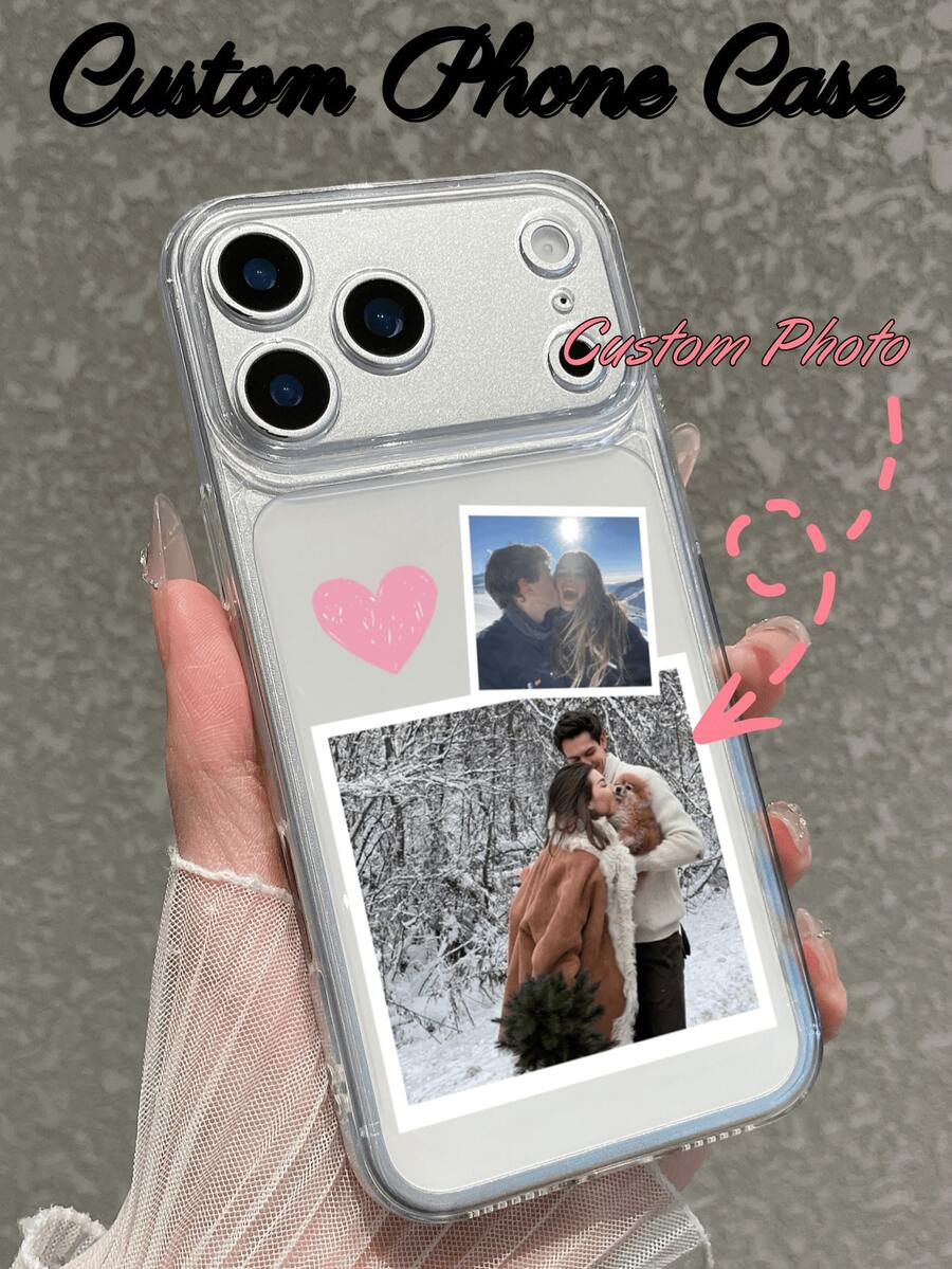 1pc Customized Photo & Name Phone Case, Personalized Photo, Name & Signature Design Transparent Phone Protective Cover, Compatible With Apple 17/17 Pro/17 Pro Max/17 Air, 16-11/Pro/Pro Max/Plus, S20-S25/Ultra/FE/Plus/Ultra - Clear - View 1