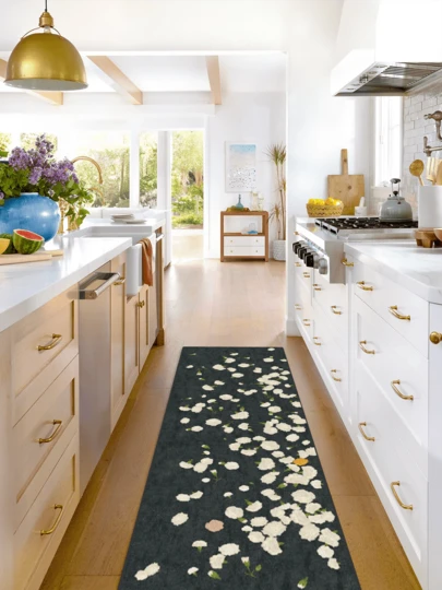 1pc Floral Print Rug/Carpet/Area Rug/Bath Mat/Door Mat/Runner, Vintage Chic Aesthetic Design, Suitable For Hallway, Bathroom, Kitchen, Entryway, Corridor, Bedside, Living Room, Bedroom, Soft & Washable, Home Decor