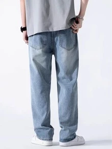 Quần jean denim màu xanh nhạt dễ phối đồ cho bé trai, quần ống đứng bạc màu, kiểu dáng thường ngày dành cho thanh thiếu niên, đa năng. - Rửa nhẹ - Xem 2