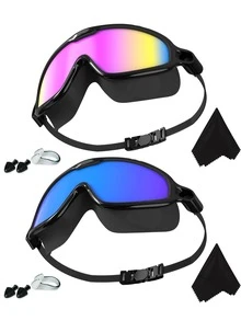 New Adult Wide-Angle Swimming Goggles – Fogproof, UV-Protective, And Leak-Free. Come With Earplugs, Nose Clips, And A Microfiber Cloth; Suitable For Both Men And Women. - Multicolor - View 8