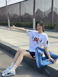 Nike Jordan品牌Logo字母印花宽松透气圆领短袖复古T恤，白色 - 白色 - 查看 7
