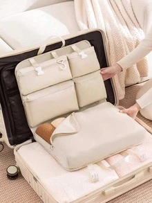 New Hanging Travel Clothes Folding Storage Bag, 7-In-1 Foldable Organizer Bag, Compartment Storage For Underwear Socks, Multi-Compartment Design For Easy Access, Portable Carry-On - Multicolor - View 1