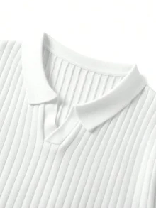 Men's Ribbed Airplane Collar Polo Knit Shirt, Short Sleeve, Summer Fashion - White - View 4