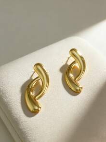 Stainless Steel Gold-Plated Ear Studs, Low Allergenic, Nickel-Free, Teardrop Ear Studs, Thick Gold Lady's Ear Studs, Fashion Declaration Geometric Texture Lightweight Anti-Allergy Ear Studs, Retro Jewelry Dance Party Gifts, Lady's Ear Studs, Fashionable Heavy And Unique Pendant Ear Studs, Lady's Gold Earring Set, Exquisite Gold-Plated Pendant Ear Studs, Anti-Allergy Ear Studs, Fashion Jewelry, Lady's Gifts, Party Gifts - Multicolor - View 3