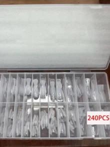 30/240片透明美甲延长贴，短椭圆法式美甲贴纸，15种不同款式，可重复使用，方便的双层延长贴。新款短矩形和短椭圆美甲贴纸，适合美甲沙龙和美甲爱好者打造短款时尚假指甲和方形指甲，适用于妇女节、情人节、斋月、复活节等节日。 - 無色 - 查看 10