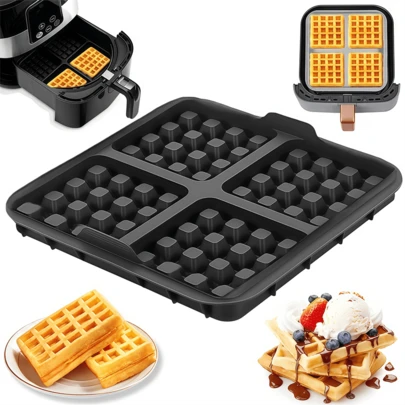 1/2pcs Square Waffle Mold - Non-Stick Baking Pan, Suitable For Most Air Fryers (4-7QT Capacity) | Reusable Belgian Waffle, Pancake, Egg Mold | Dishwasher , Air Fryer Waffle Maker
