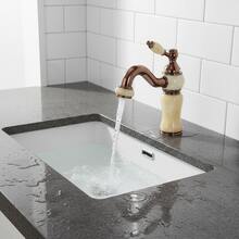 1个金色仿大理石撞色玫瑰金亮面复古宫廷风格浴室水槽龙头，单把手冷热水双控台上盆龙头，G1/2接口，2根50厘米软管，G3/8转接头 - 玫瑰金 - 查看 6