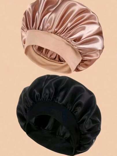 2pcs/1pc Silk Sleep Cap, Satin Sleep Hat, Soft Elastic Silk Hair Bonnet, Suitable For Curly Hair
