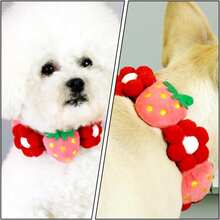 1 Peça Colar de Estimação Ajustável com Flor de Morango, Adequado para Cães e Gatos, Acessório Decorativo de Estimação - Vermelho - Visão 1